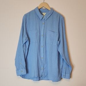 L.L. BEAN Gauze Long Sleave Light Blue Button-Up Shirt, Size Xl
